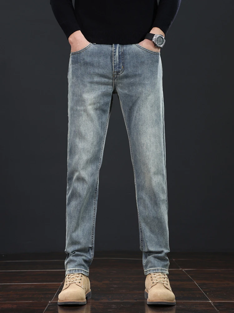 عارضة ركاب V9 الجينز الغربي الرجال الأمريكية الرجعية سليم صالح بسط السراويل الطويلة الشباب العصرية القطن البوليستر سباندكس مزيج #2