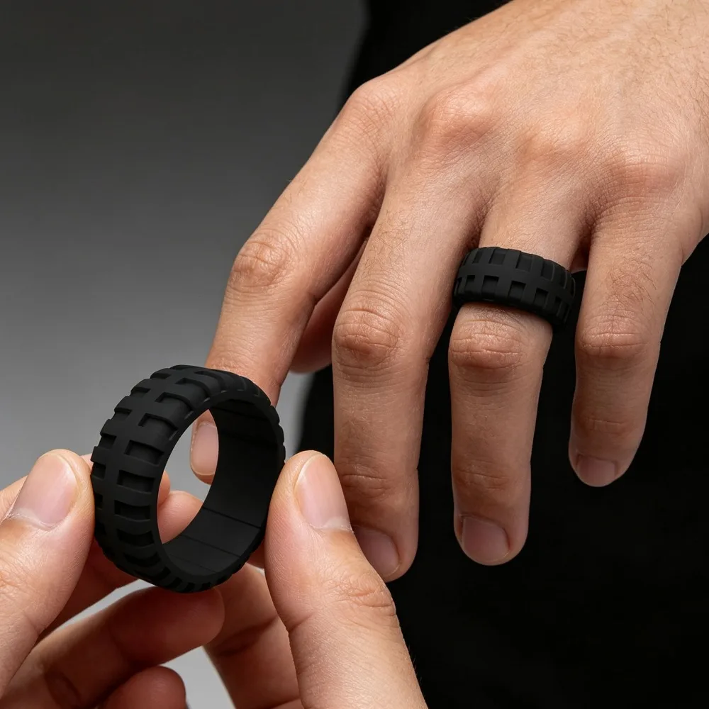Men Casual Tire Pattern Silicone Ring Breathable Durable Statement Band Single Piece Daily Outdoor Party Accessory