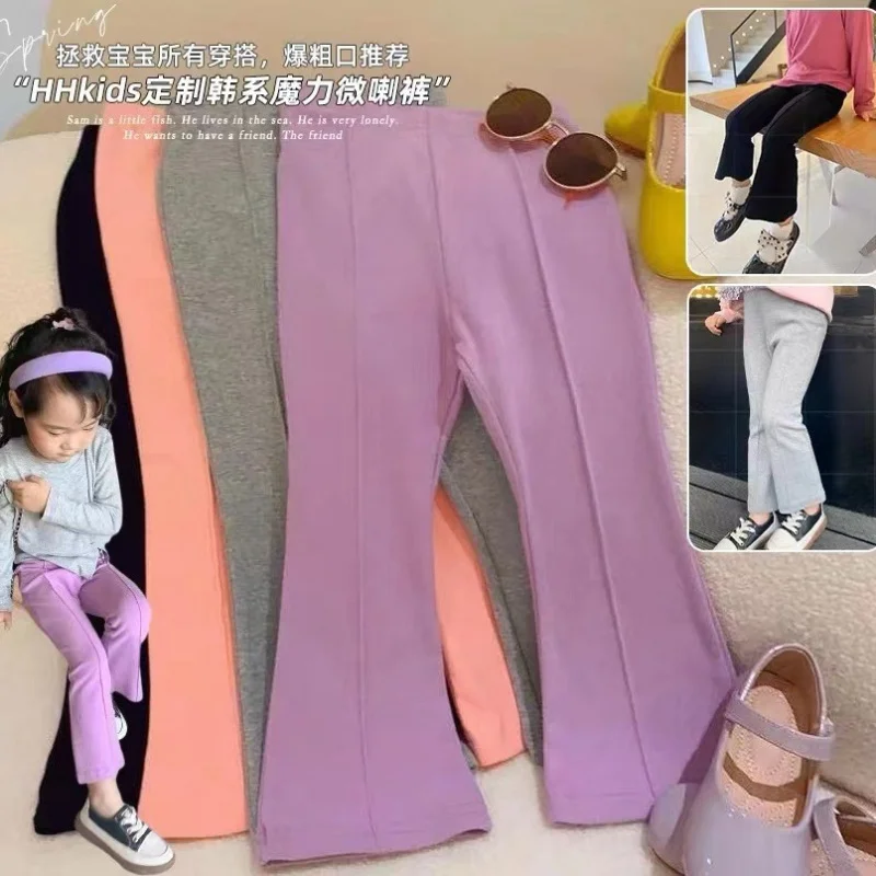 

Infant Toddler Spring and Autumn Girls' Candy Color Bell-Bottom Pants Fashionable Stylish Outfit Baby Temperament Split Pants Tr