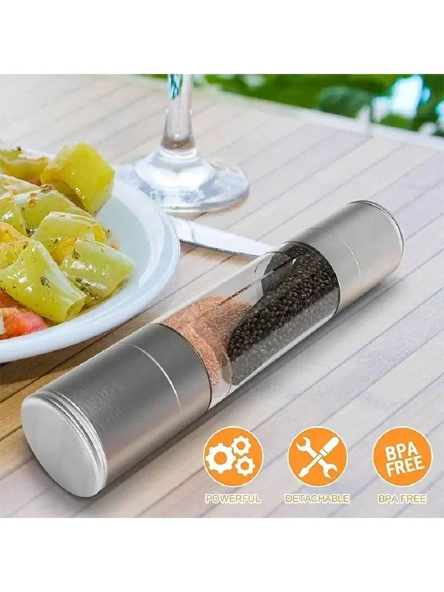 Мельница для специй 2 в 1, ручная мельница для соли и перца из нержавеющей стали с регулируемой керамической мельницей для специй, кухонный инструмент