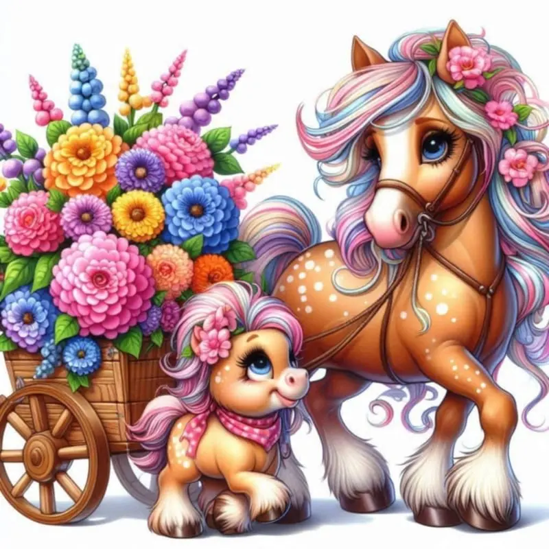 

Flowers Horse AB Diamond Painting Kits Photo Art 5d Diy Full Square Round Mosaic Cross Stitch Embroidery Home Decor Gift
