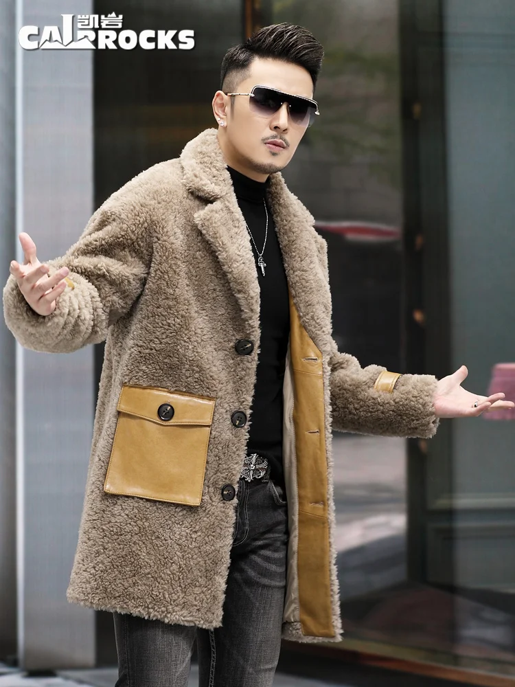 Fur Integrated Men's Mid-Length Leather Fur Coat Chenille Coat Lamb Fur Large Particle Coat