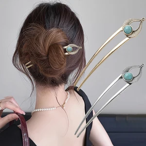 Egypt Turquoise U Shape Hair Fork Hairpin for Women Metal Hair Sticks Shell Enamel Hair Stick Headwear Hair  Accessories Jewelry