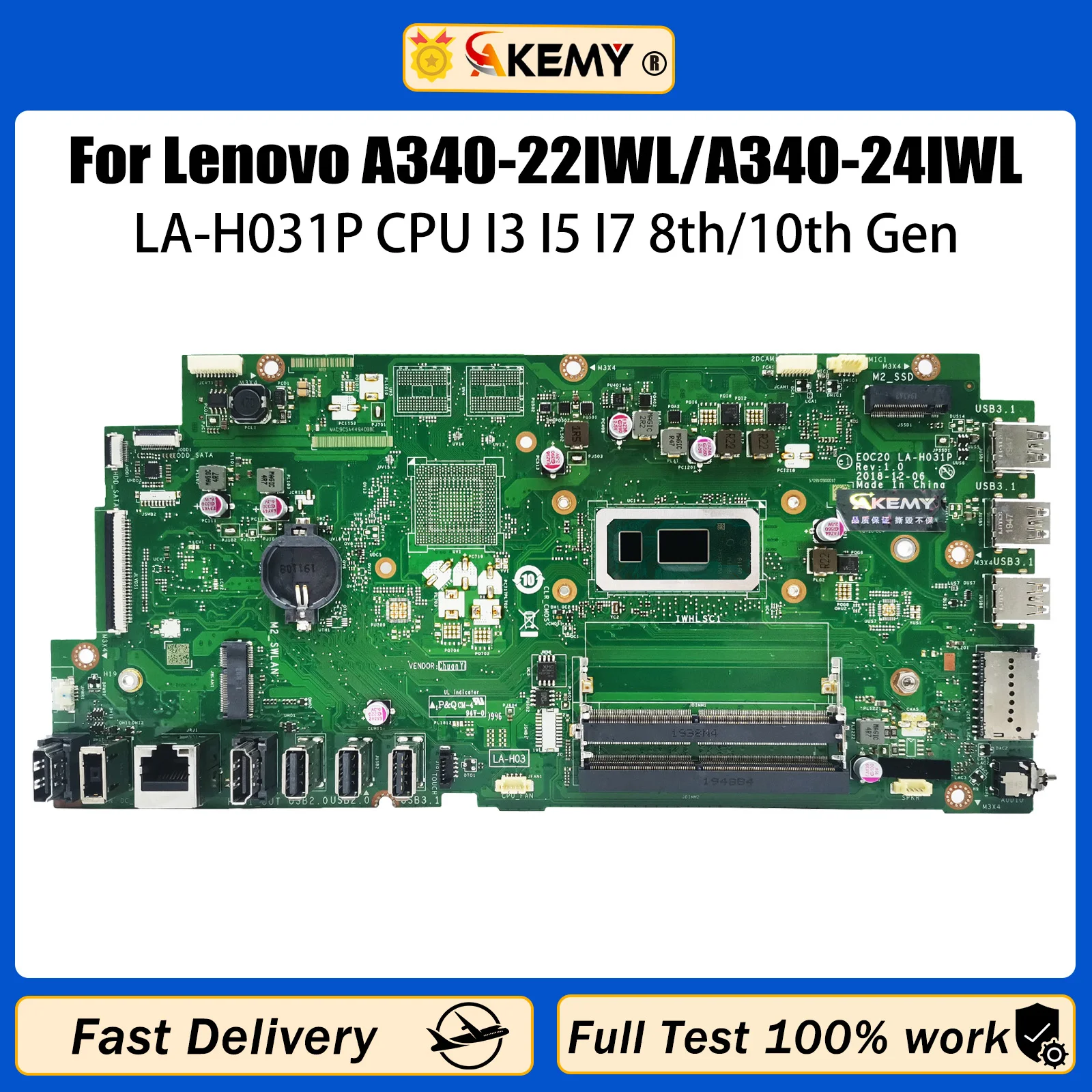 Placa base A340-24IWL para A340-22IWL de AKEMY AIO LA-H031P 5B20U54062 5B20U53942 i3 i5 i7 8/10th todo en uno