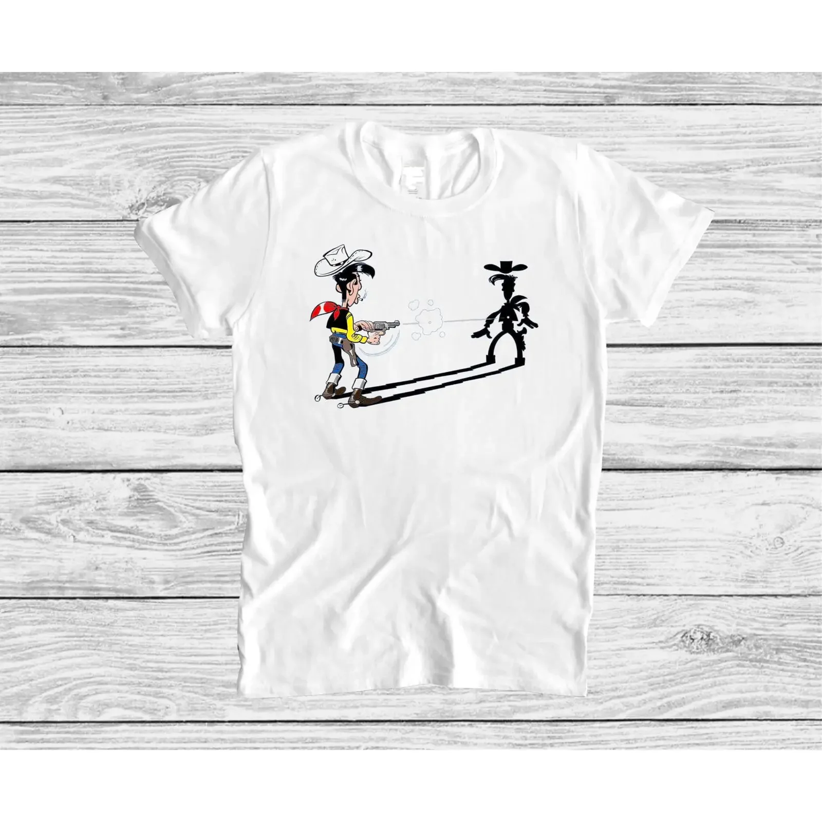 Cartoon Cowboy Lucky Luke Duel With a Shadow T Shirt Wild West  vintage Washed Versatile Unisex Comfortable