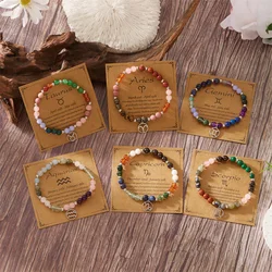Minimalist Colorful Natural Stone Beaded Bracelets for Women Men Fashion Handmade 12 Constellation Zodiac Sign Bracelets Jewelry