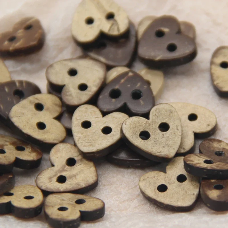 2 Holes 10mm Natural Heart Wood Coconut Sewing Buttons For Clothes Children Scrapbooking Wood Decorative Accessories Wholesale