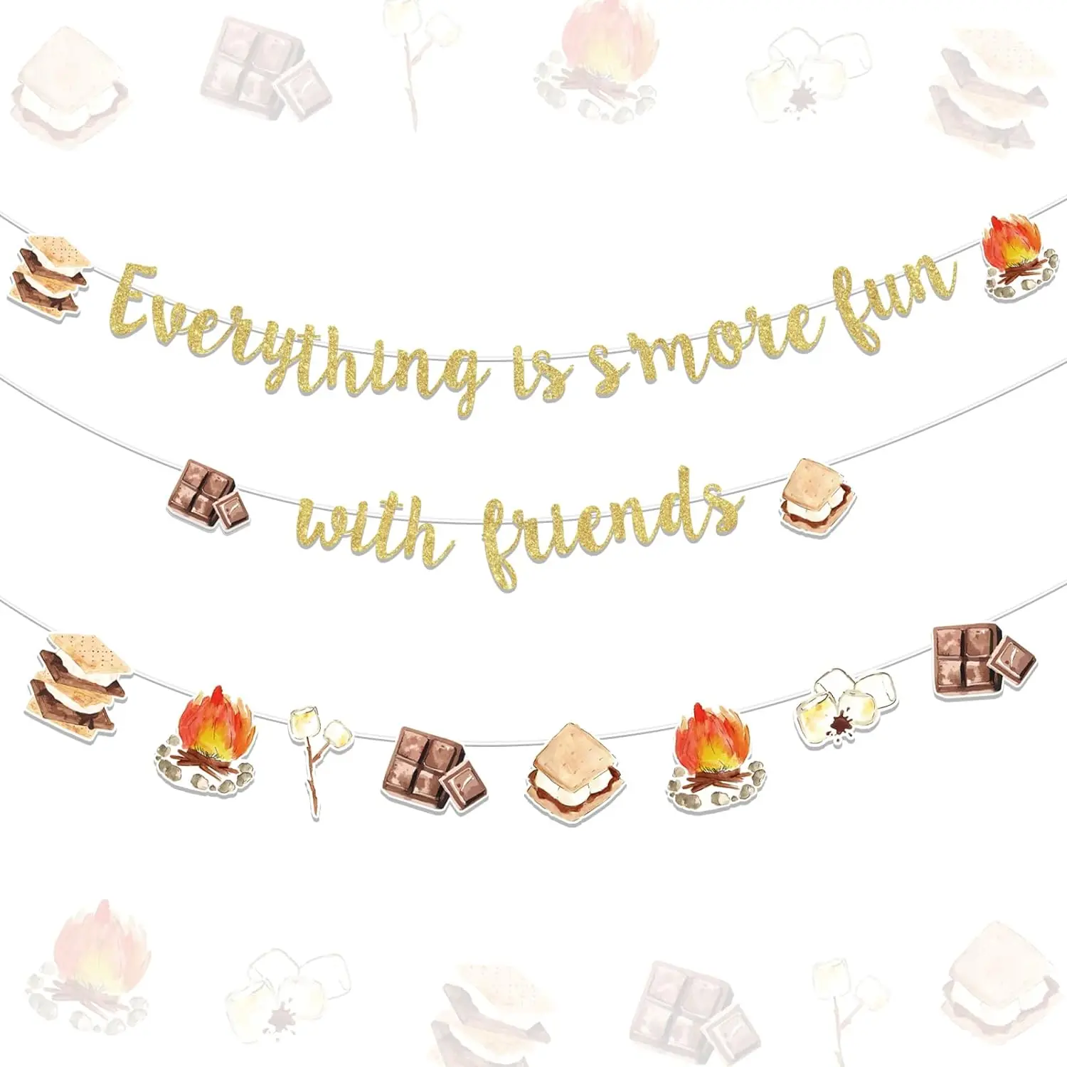 

Everything is S’More Fun with Friends Bonfire Camping Themed Garland Hanging Decors Birthday Gender Reveal Party Supplies