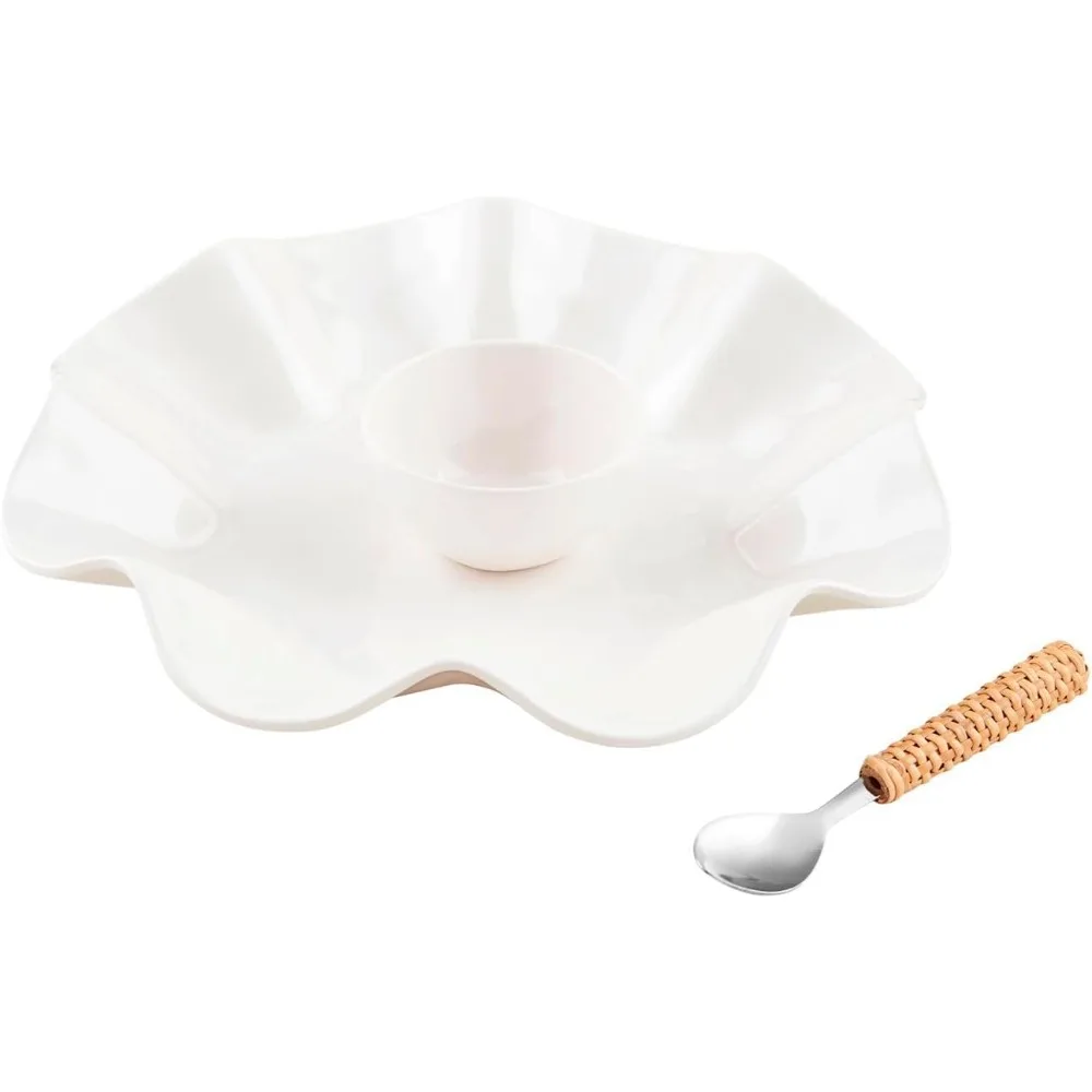 2 1/2" x 13" de diámetro | cuchara de inmersión de chips de melamina con volantes de 5 1/2", blanco