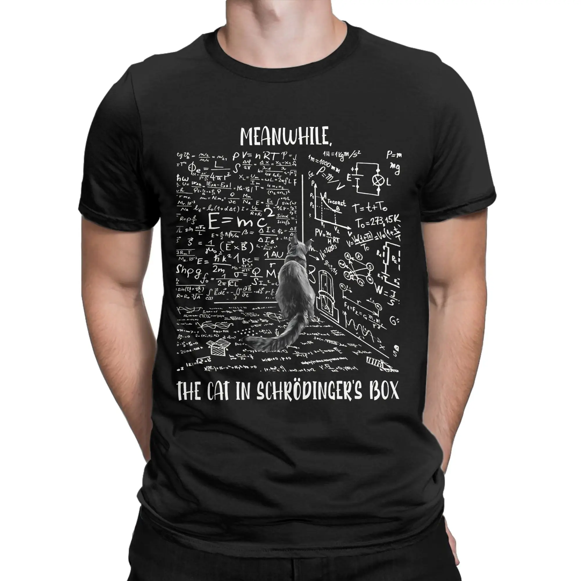Novelty Schrodinger Cat  T Shirt Unisex Round Neck Short Sleeve Top Tee Quantum Mechanics Cat 100%Cotton Summer Top Tee