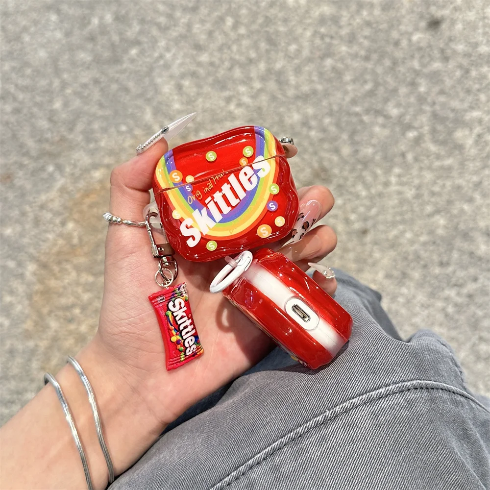 Cute red rainbow headphone case suitable for Apple Airpods 4 3 Pro 2-Lid Charm Silicone Earphone Charging Case suitable for Airp - Image 3