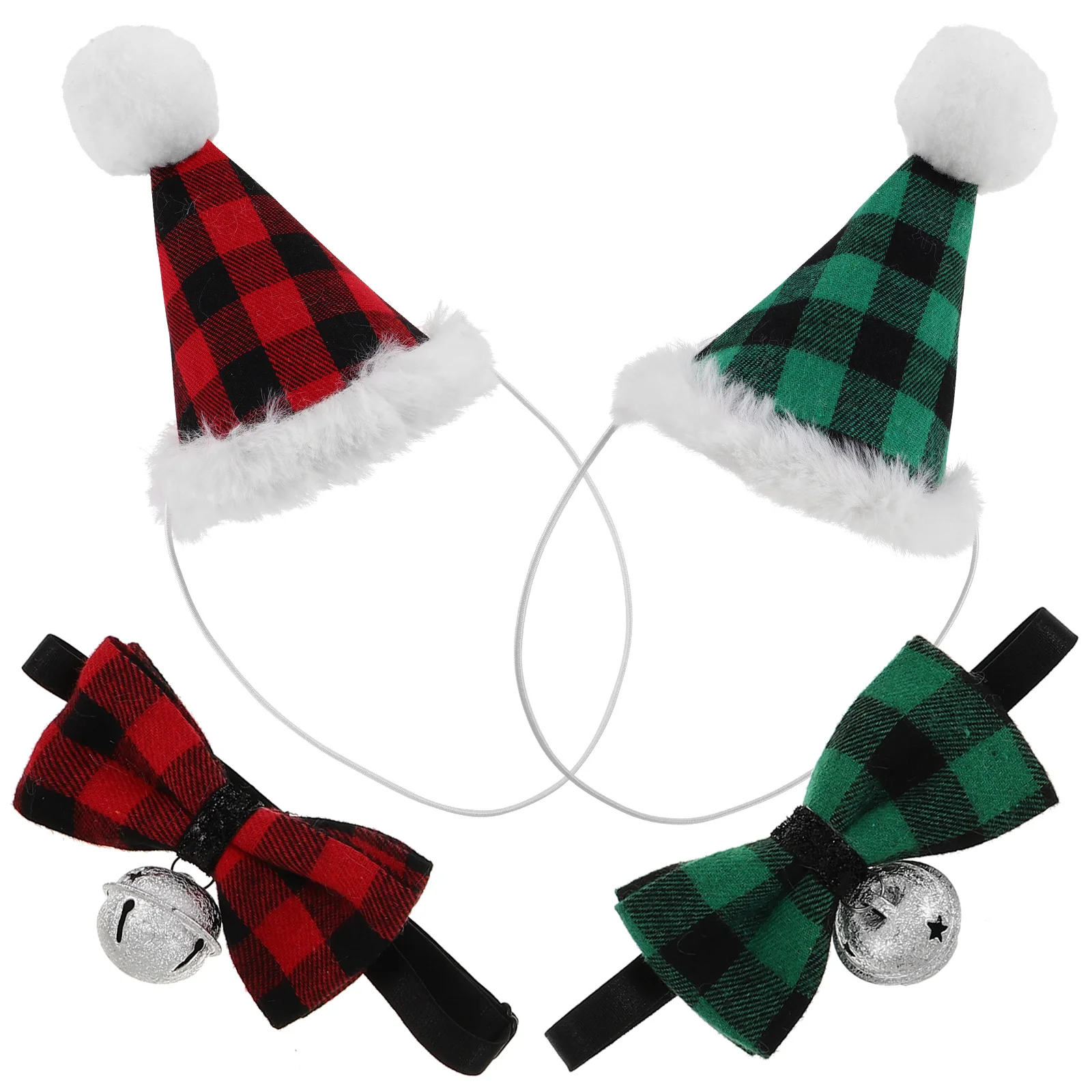 

2Sets Pet Christmas Decoration Ensemble Stylish Bow Tie and Hat for Small Dogs Cats Soft Material Holiday Dress Up Party