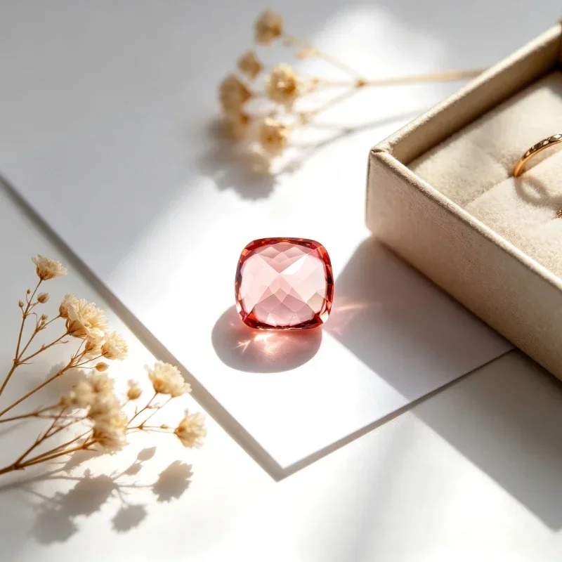 Künstlicher Edelstein Padparadscha Roter Lotus-Farbiger Kissenförmiger Edelstein Werksverkauf mit Zertifikat – Detail 2