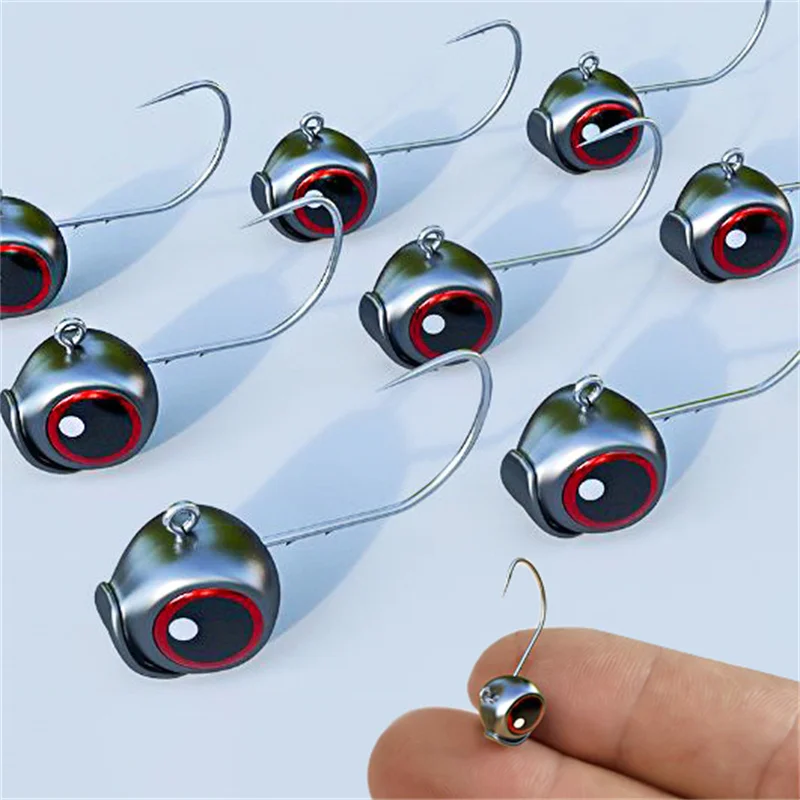 10 Uds. Anzuelos de pesca con cabeza de anzuelo de ojos grandes con anzuelo Mustad 2,5g 3,5g 5g anzuelo con cabeza de pez para aparejos de pesca señuelo de gusano suave gratis