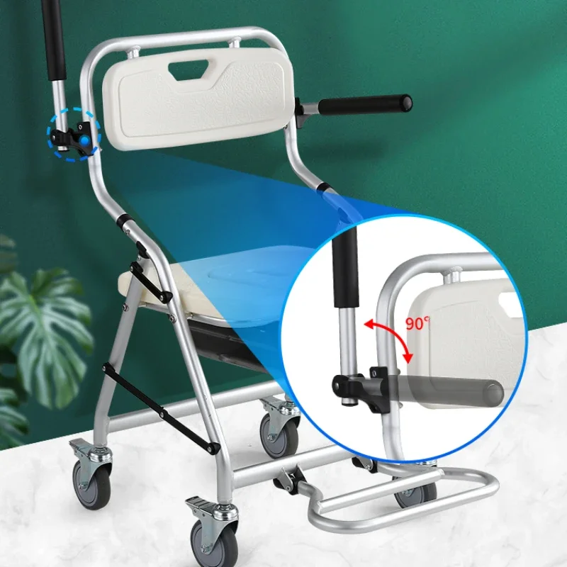 Aluminum Bath Chair Lightweight Elderly Lift Bed Paralysis Patient Wheelchair U-shaped Shower Bench Versatile Care