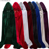 Christmas Velvet Halloween Grim Reaper Cloak Long Hooded Cape Medieval Witch Wizard Robe Carnival Cosplay Black Death Cloak