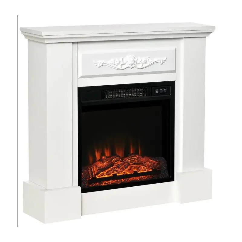 Elegant Electric Fireplace with Floral Design - Realistic Flame Effect Heater for Cozy Home Ambiance