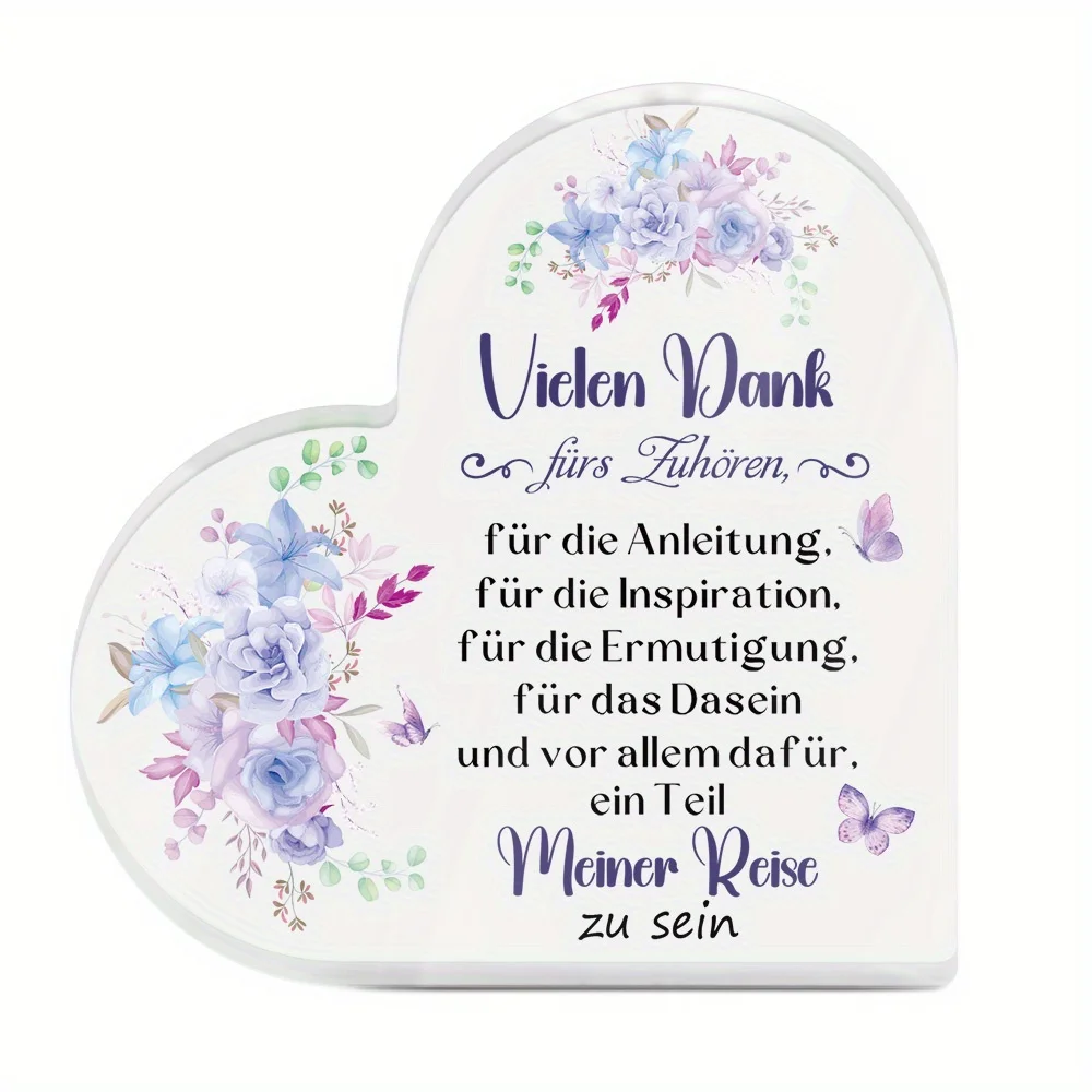 Heart Acrylic Plaque Thank You Gift Purple Blue Flower Butterfly Decor,Grateful Heart Shaped Acrylic Sign Thank You For Being Part Of My Journey