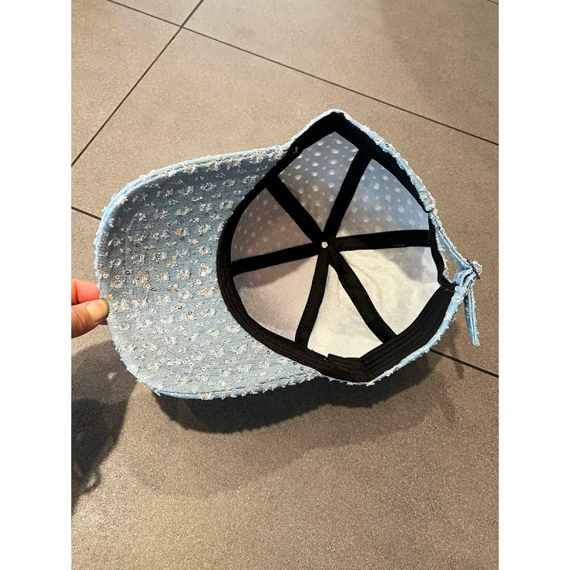 Sequin Denim Baseball Cap Women's Spring Summerfashion Hard Top Peaked Cap Face Revealing Small Outdoor Trendy Sunscreen Hat