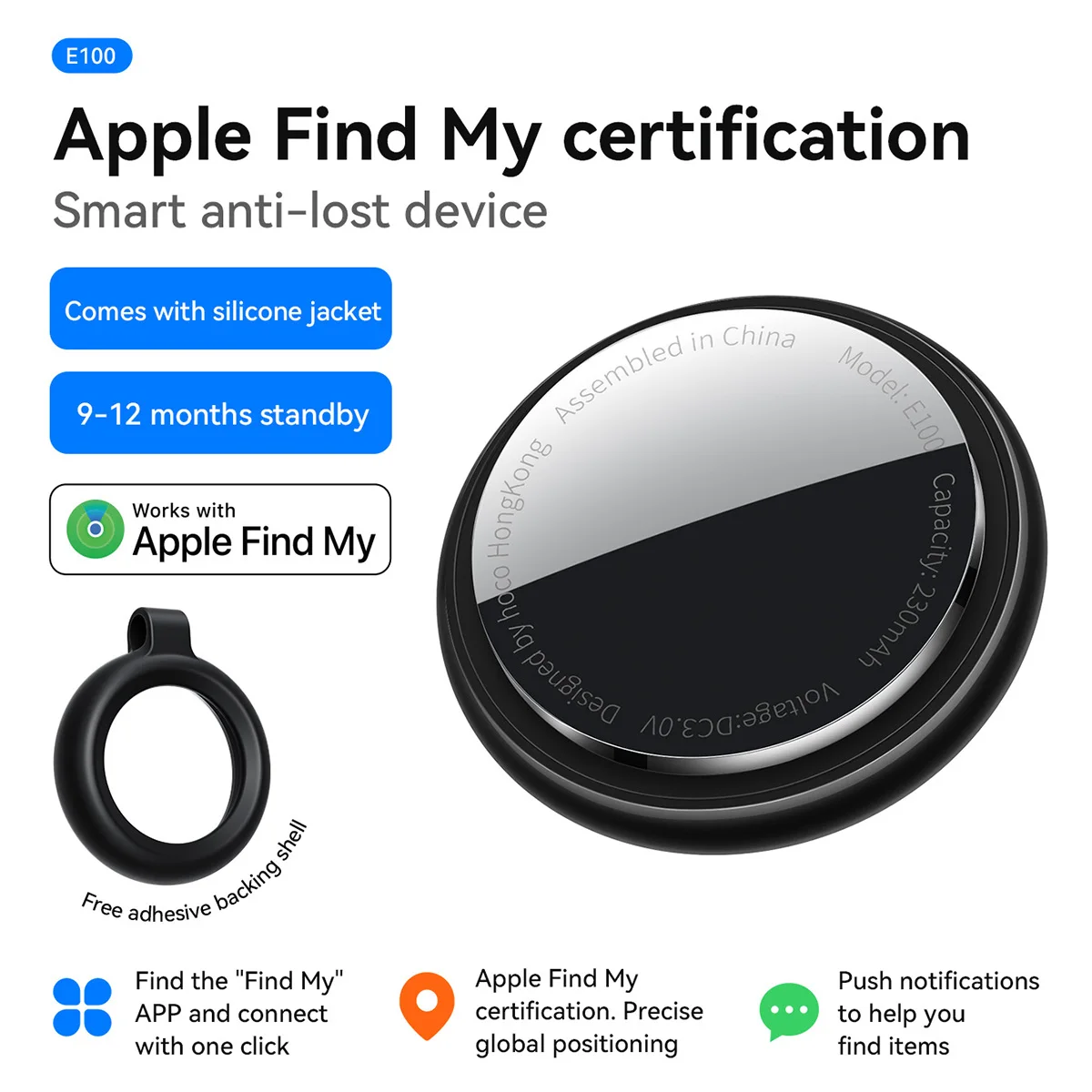 HOCO Smart GPS Tracker Mini Tag für iOS Apple Find My APP Anti-Lost Reminder Device Locator Autoschlüssel Haustier Kinder Finder (mit Etui)
