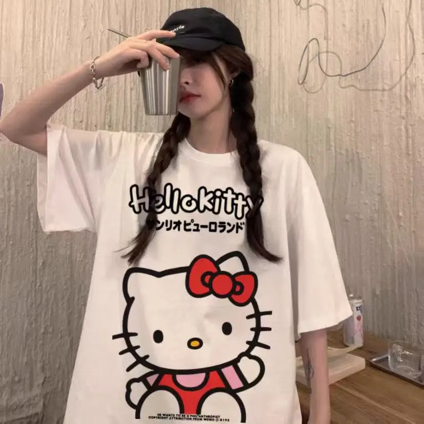 

Футболка с принтом Hello Kitty Kawai3d, топ в стиле аниме, четыре сезона, крутая, быстросохнущая, свободная, персонализированная, милая, студенческая, для любителей