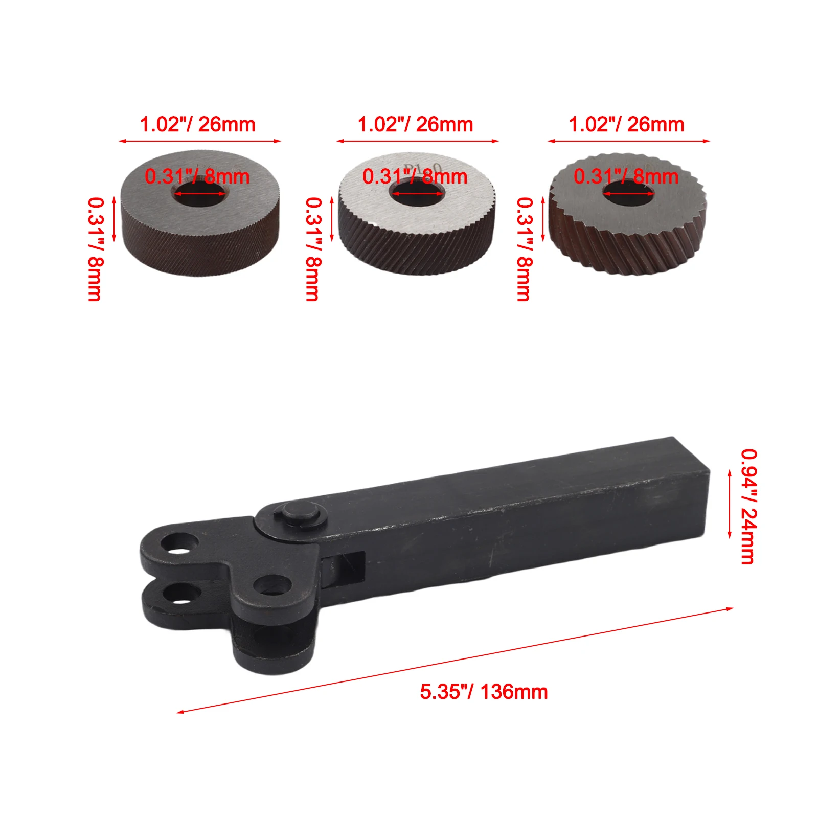 6PCS Reticulated Knurling Wheels with Lathe Tool Holder Set for Metalworking Applications Featuring 0 5 1 0 2 0mm Sizes