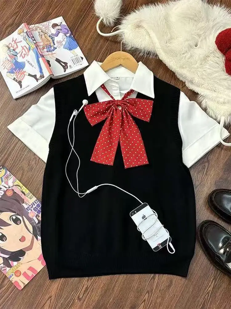 

Японский базовый вязаный свитер-жилет в стиле JK для осени и зимы, универсальный, для студентов, с V-образным вырезом, для многослойных образов