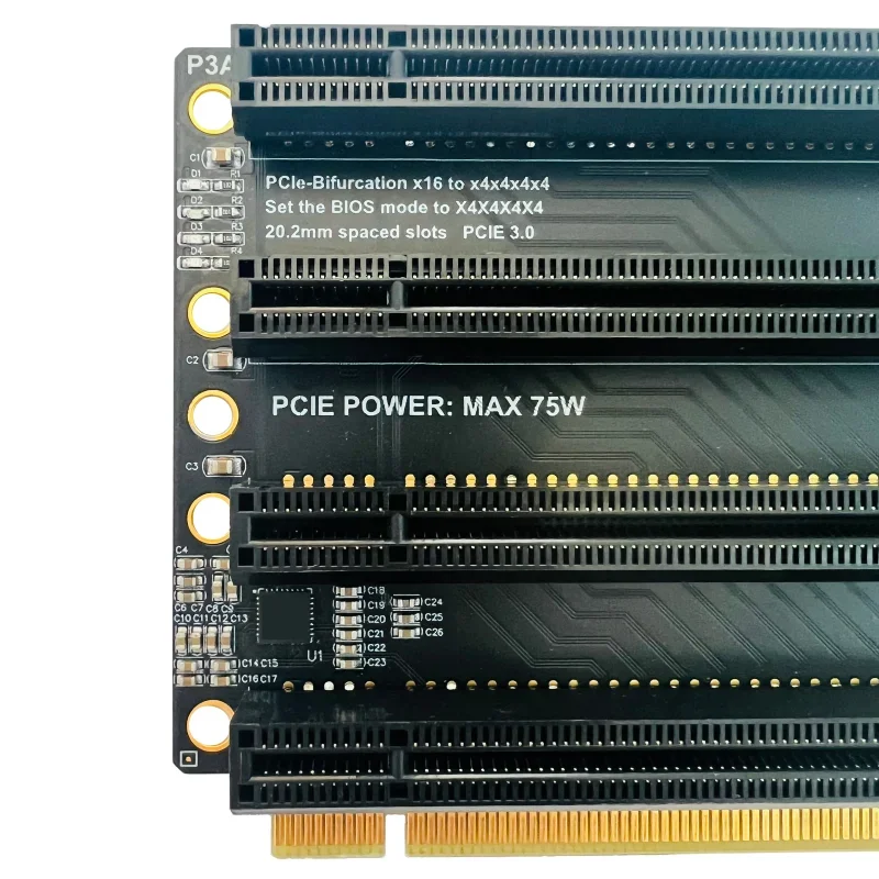 PCIe 3.0 X16 1 do 4 podzielonej karty karty rozszerzającej Gen3 x4x4x4x4x4 Adapter bifurkacji karta 1 do 4 Slot SATA zasilacz