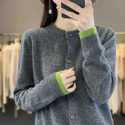 Autumn Winter Women Cardigan O-neck Patchwork Sweater Long Sleeve Single Breasted Knit Cardigans Fashion Korean Sweaters Jumper