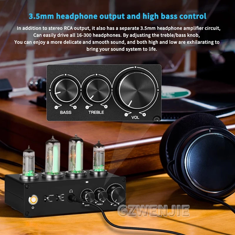 T9 Mini 6E2 MM/MC Phono Stage Turntable Preamp HiFi Stereo Audio Vacuum Tube Preamplifier Dekstop Headphone Amp