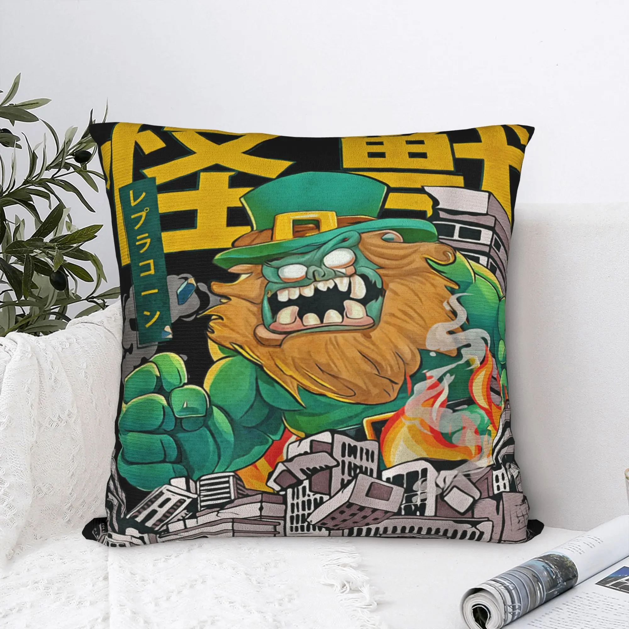 Kaiju Leprechaun Japanese Anime Monster Easter Pillowcases  Novelty Pillow Case For Living Room Bed Chair Comfy Pillow Cover