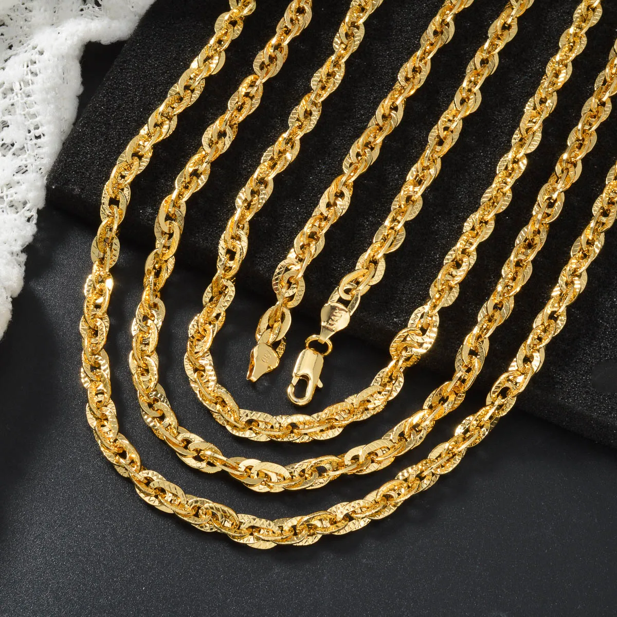 18K Gold Plated Twist Rope Chain Necklace Women Men Waterproof Dainty Textured Link Punk Hip Hop Daily Party Unisex Jewelry Gift