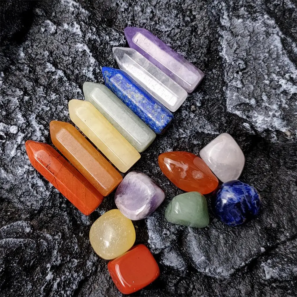 14pcs Crystal Amethyst Lapis Red Jasper Topaz Gems Meditation