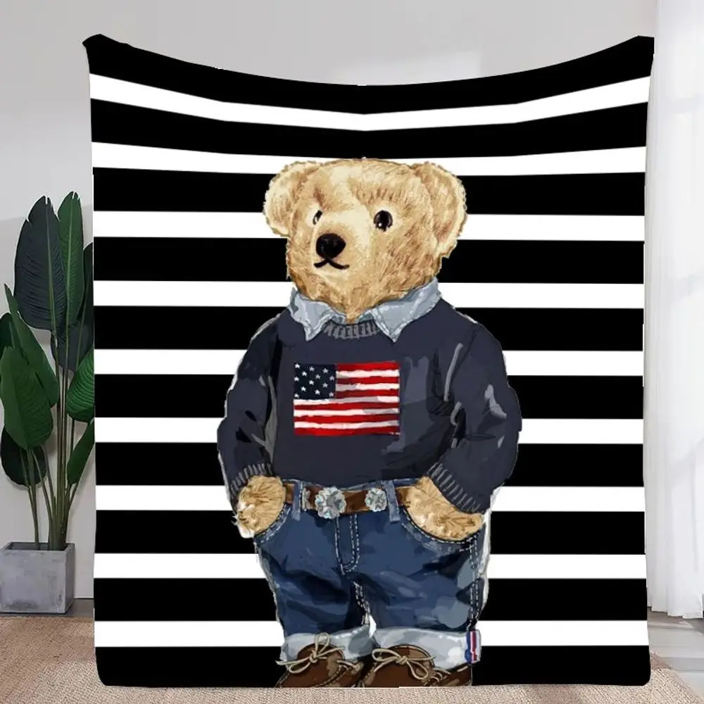 Manta de peluche de oso de peluche de moda con diseño de suéter de bandera estadounidense: manta suave y acogedora para una decoración elegante del hogar, perfecta para niños