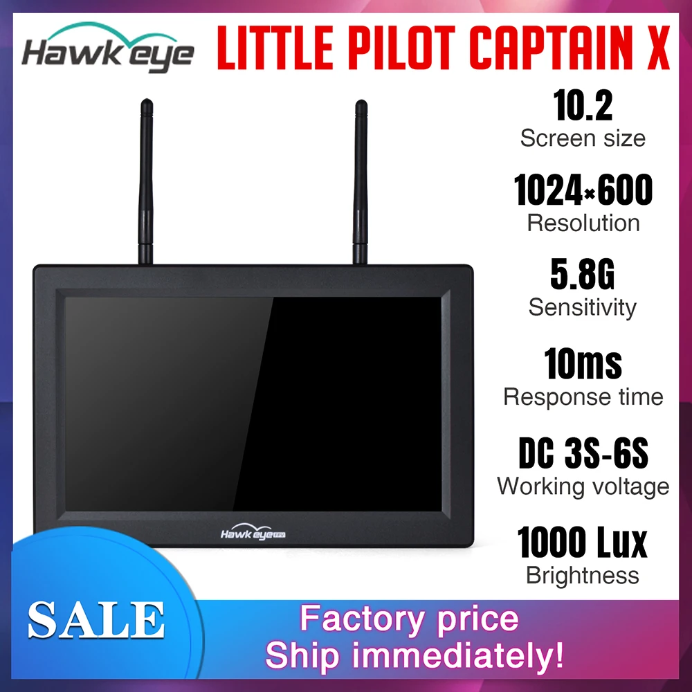 

Hawkeye Little Pilot Captain X FPV Monitor with DVR 5.8G 96CH 10.2 inch Dual Receivers 1024x600 LED 16:9 NTSC/PAL Auto Search