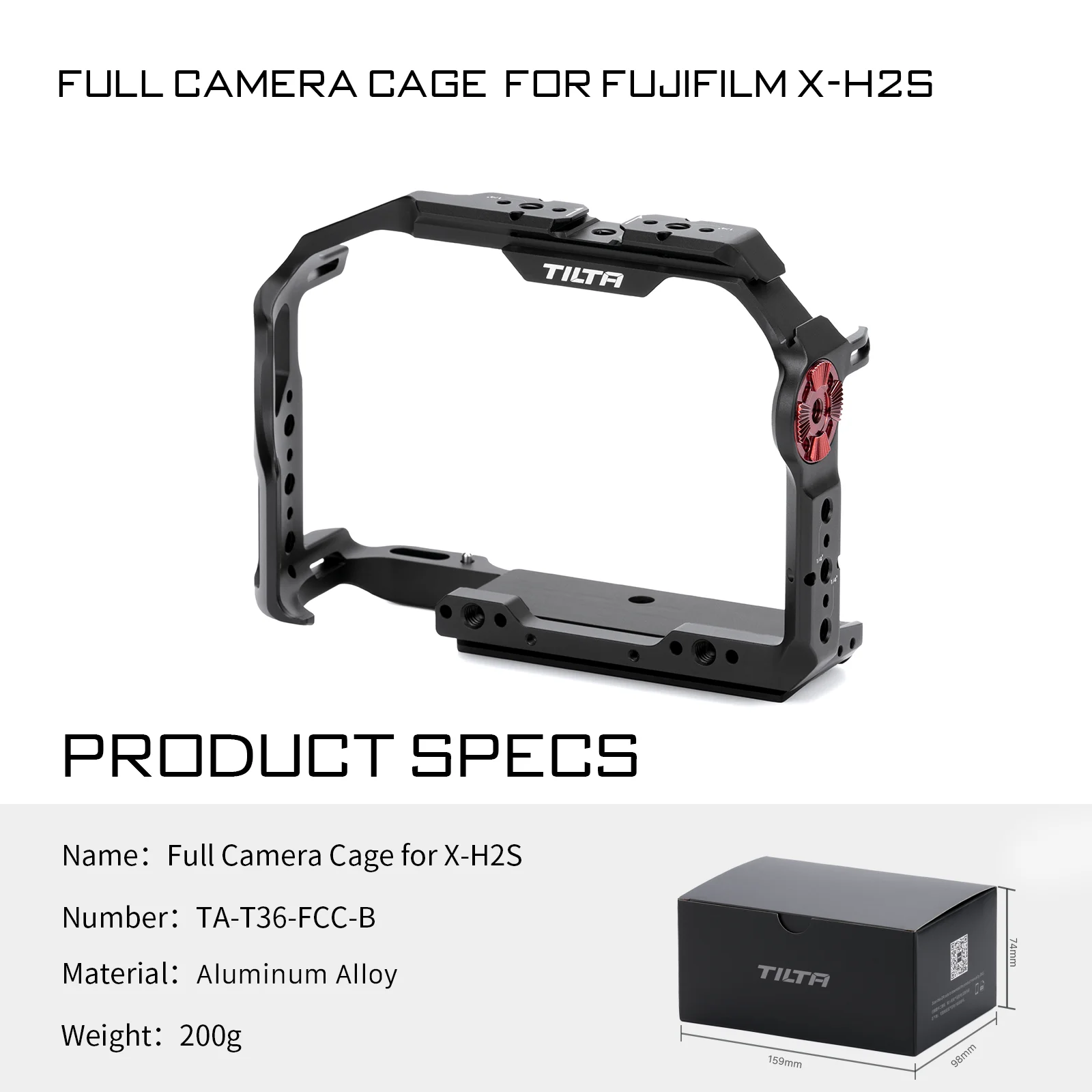 TILTA Camerakooi voor Fujifilm X-H2S X-H2 Basic Kit TA-T36-FCC-B Lensadapter Basic Kit Ondersteuning Manfrotto Quick Release Plate