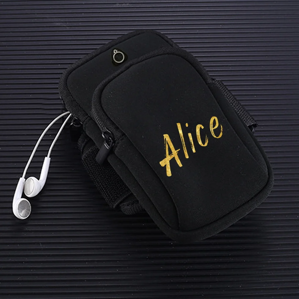 Customized Name Arm Strap Sports Black Phone Bag Running Arm Phone Bag Sports Phone Bag Personalized 26 Initial Letter Printing