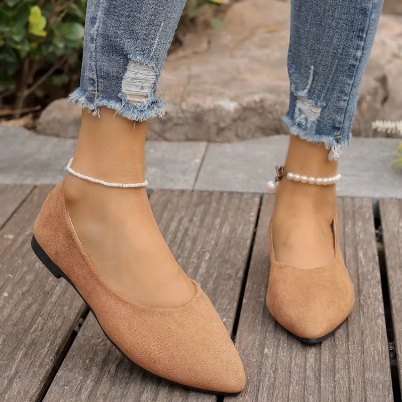 Fashion new coat Solid color large light mouth women's suede comfortable flat shoes women's