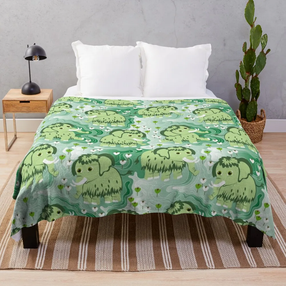 

Green Baby mammoth on a green background Throw Blanket Decoratives christmas gifts Hairy Blankets