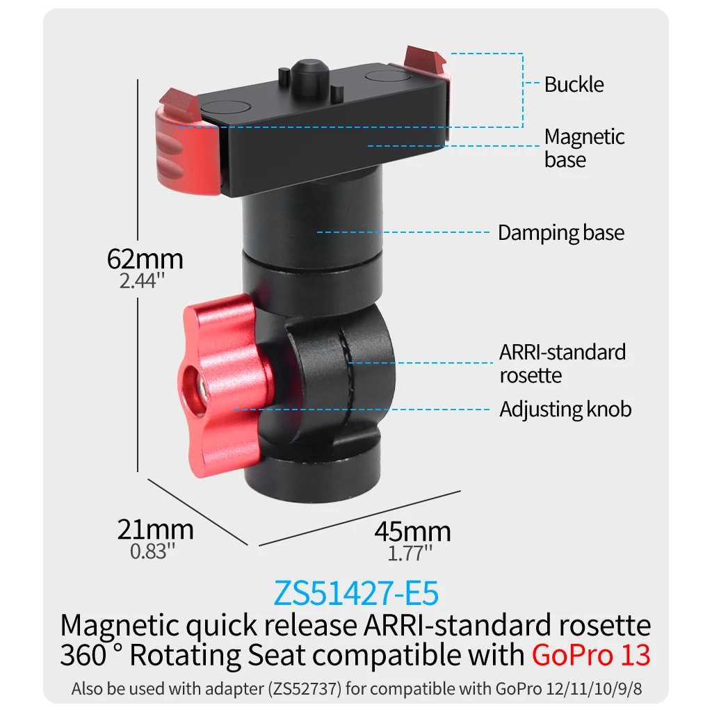 360° Schwenkbarer Schnellverschluss-Stativ-Kugelkopfadapter ARRI-Ausrüstung Magnetische Halterung für GoPro13 Insta360 DJI Action Pocket 4 Kamerahalterung – Detail 22