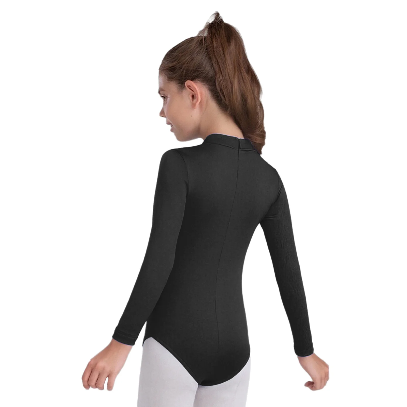 Kids Girls Thin Fleece Lined Ballet Leotard Long Sleeve Zipper Shiny Rhinestone Dance Bodysuit Gymnast Figure Skating Dancewear