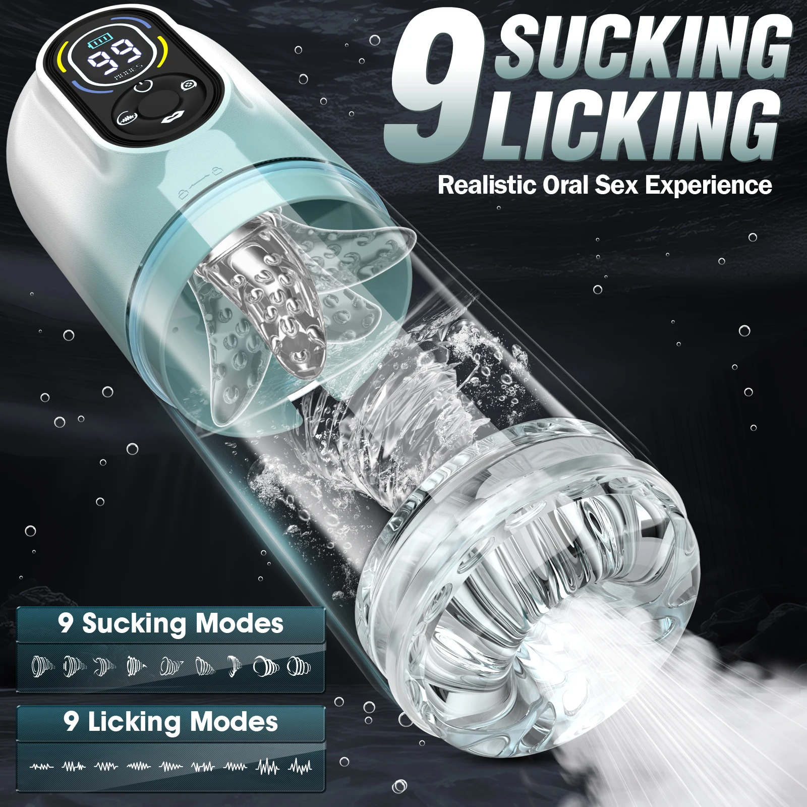 Automatic Male Masturbator 9 Vibrating Thrusting Rotation Sucking Licking Function LED Display Vacuum Penis Pump Sex Toy for Men view 2