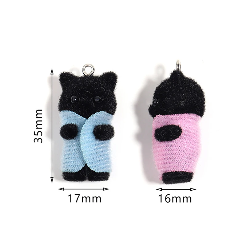 Kawaii 3d Flock ing Katze Charme niedlichen Cartoon Katze Ornament Ohrring Schlüssel bund Anhänger Zubehör DIY Handwerk Schmuck machen