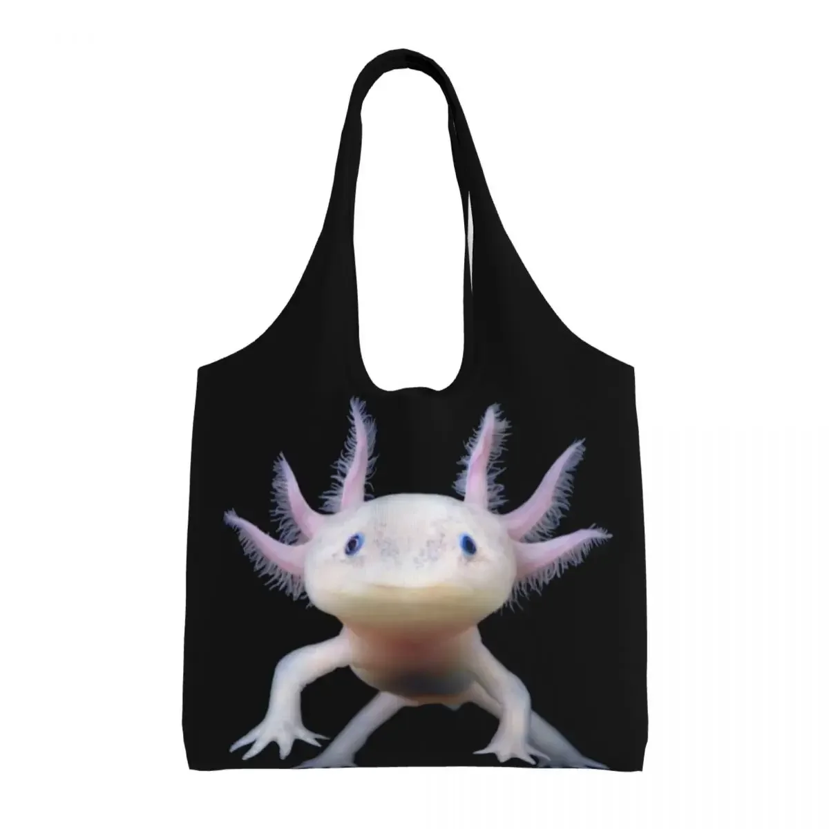 Kawaii Cute Axolotl Shopping Tote Bags Reusable Salamander Animal Groceries Canvas Shoulder Shopper Bag Photography Handbags