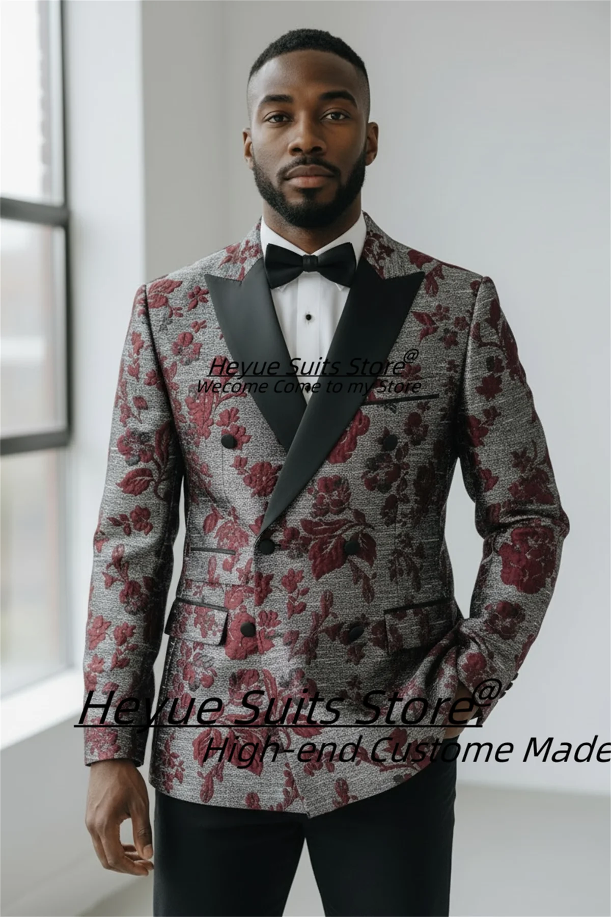 

Элитные черные жаккардовые свадебные смокинги для жениха, индивидуальный пошив, с острыми лацканами, двубортные мужские костюмы из 2 предметов, комплект для выпускного вечера, Homme
