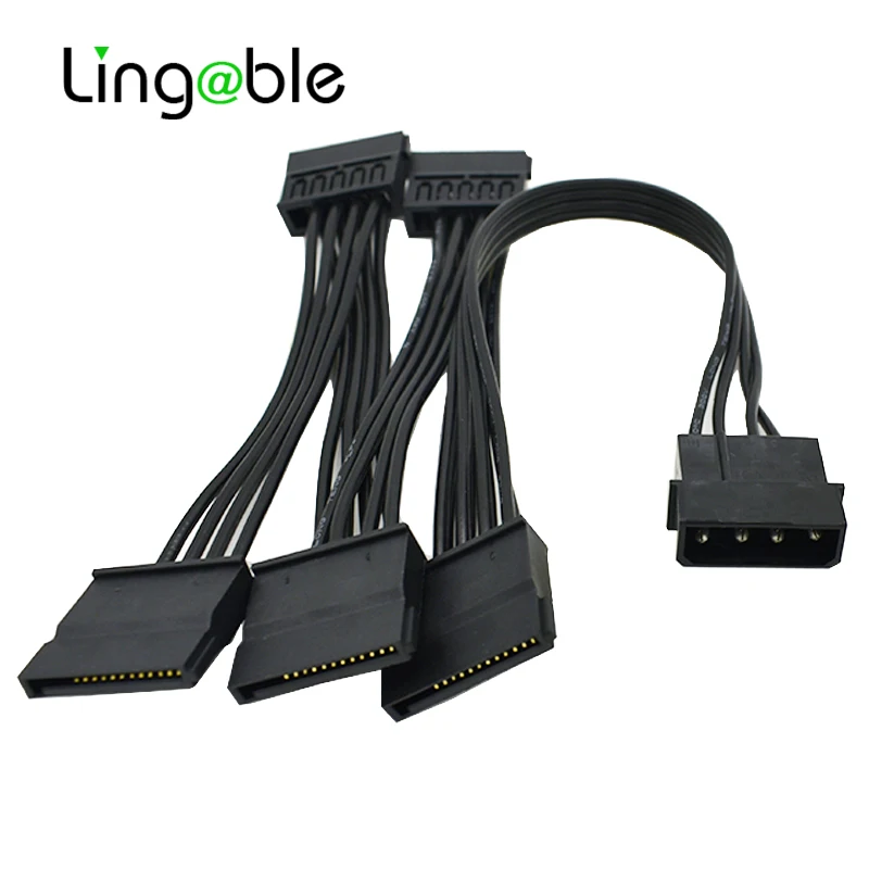 Lingable Molex Hard Drive Cabo de Alimentação Divisor, DIY PC Server, 4Pin a 15Pin, IDE 1 a 5 SATA, 18AWG