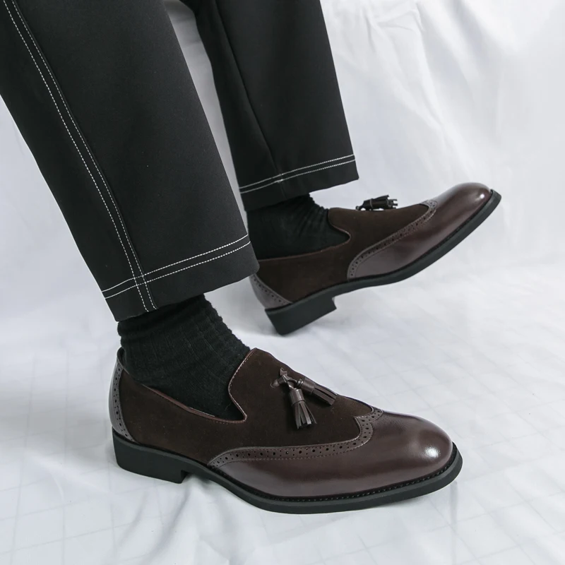 Business Men Formal Shoes Black and Brown Casual Patchwork Fashionable Lofu Shoes Social Shoes Size 38-46 Men Shoes