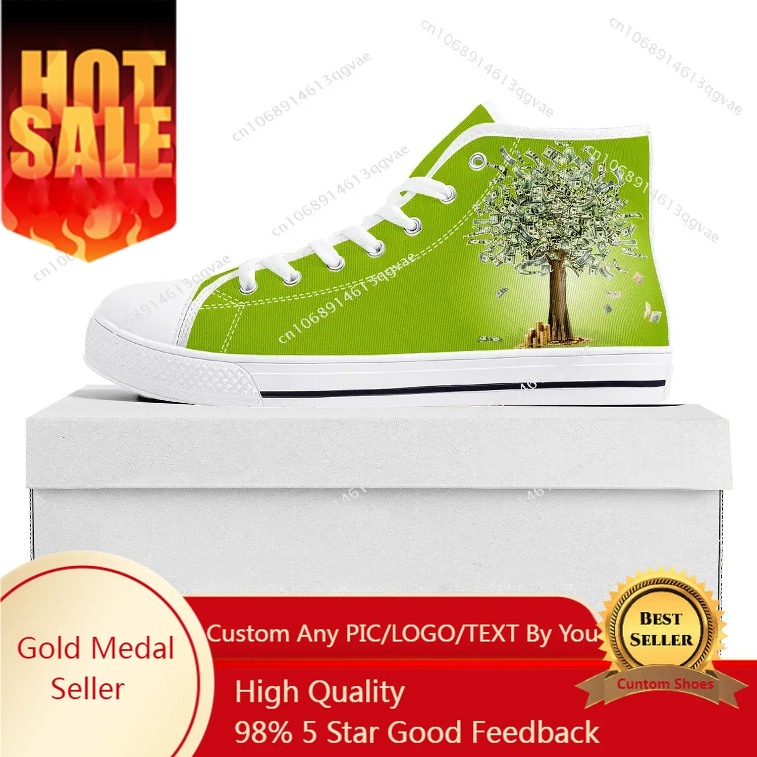 

Dollar Green Tree High Top High Quality Sneakers Mens Womens Teenager Canvas Sneaker Casual Couple Shoes Custom Made Shoe White