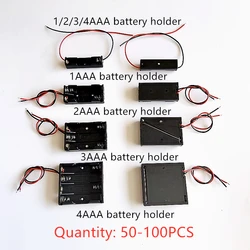 50PCS AAA Power Bank Cases 1X 2X 3X 4X AAA Battery Holder Storage Box Case 1 2 3 4 Slot Batteries Container With Wire Lead