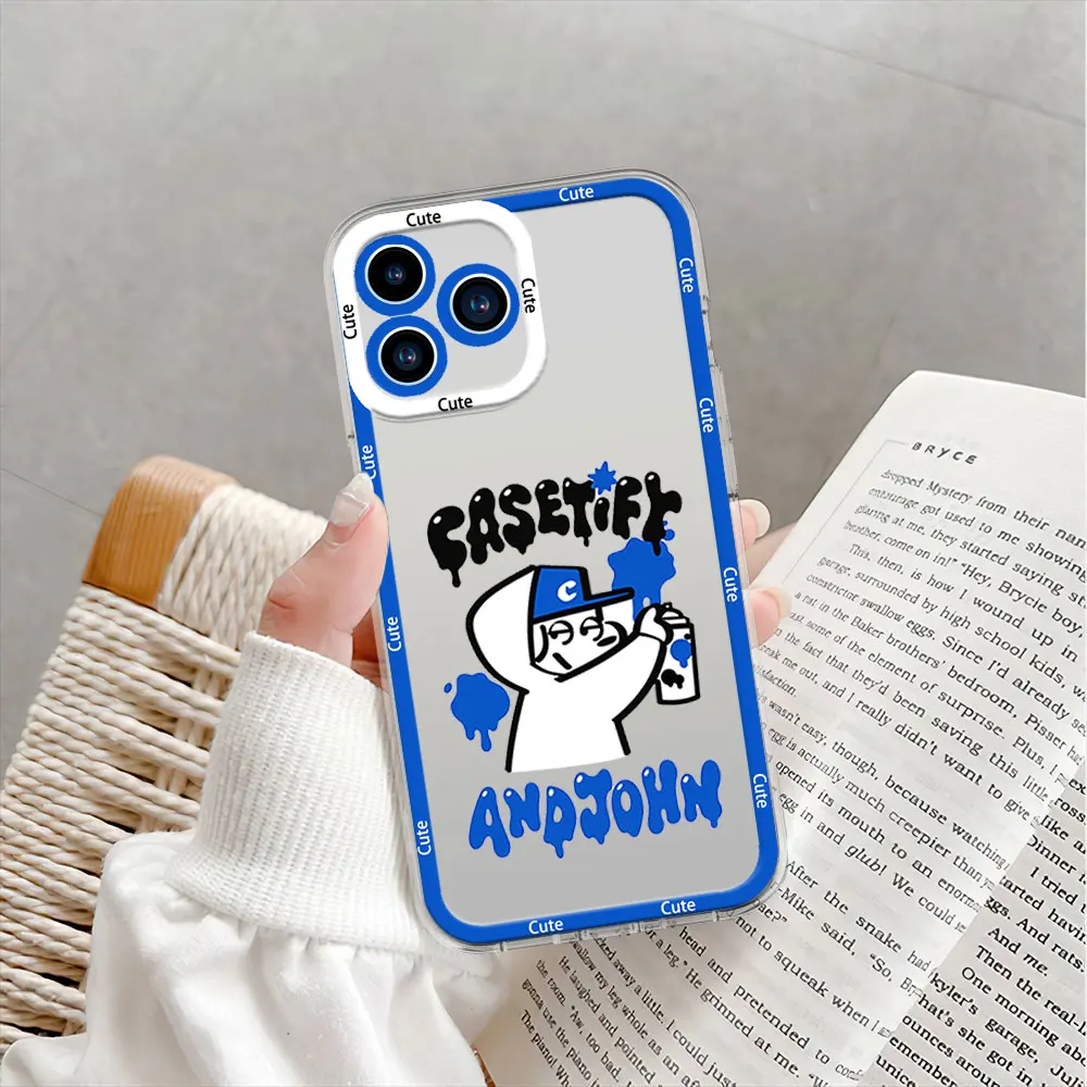 Art S-Skater JOHN Dog Cute Phone Case for iPhone 12 11 13 14 15 16 Max Pro Plus Transparent Bezel Shell